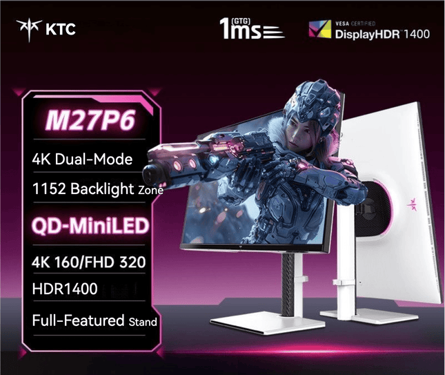 KTC 27-inch 4K 160Hz Dual-Mode 320Hz QD-MiniLED Gaming Monitor M27P6