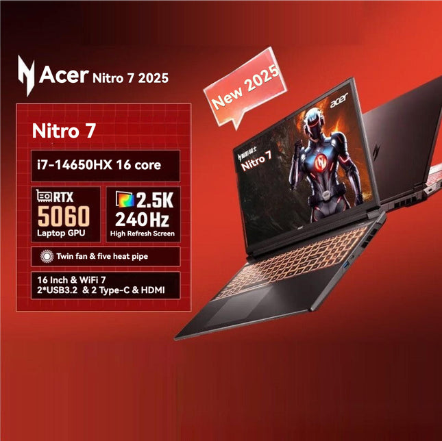 【2025 New Stock】Acer Nitro·7 i7-14650HX + RTX 5060 + 16GB + 1TB SSD + 240HZ + 2.5K Display