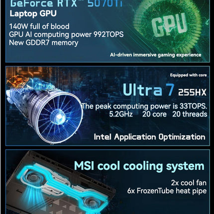 【2025 New Stock】MSI Vector 16 HX U7 255HX + RTX5070Ti + 16GB + 1TB SSD + 240HZ + 2.5K Display