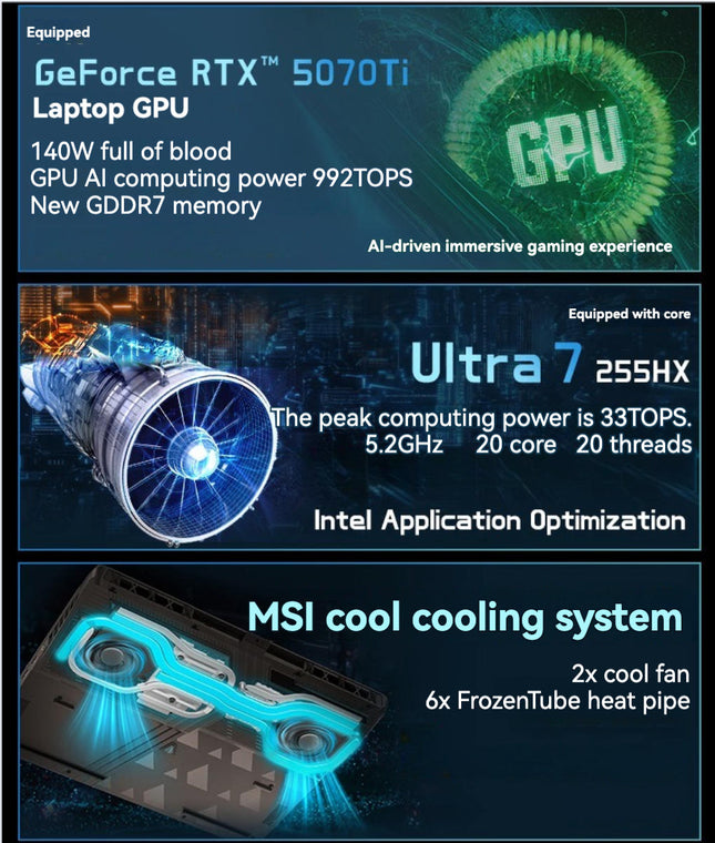 【2025 New Stock】MSI Vector 16 HX U7 255HX + RTX5070Ti + 16GB + 1TB SSD + 240HZ + 2.5K Display