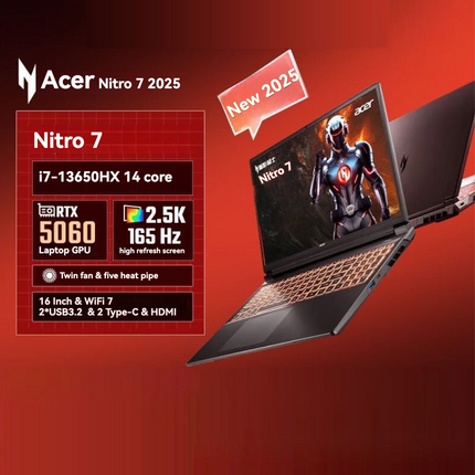 【2025 New Stock】Acer Nitro·7 i7-13650HX + RTX 5060 + 16GB + 1TB SSD + 165HZ + 2.5K Display
