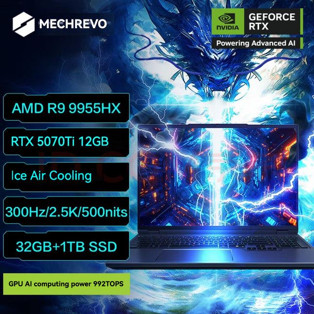 【2025 NEW】Mechrevo AMD R9 9955HX + RTX 5070Ti + 32GB DDR5 + 1TB SSD + 300Hz + 2560*1600